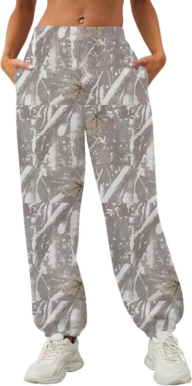 Women Camo Pants Baggy Fleece Elastic High Waisted Sweatpants Active Workout Jogger Pant Lounge Cinch Bottom Trousers