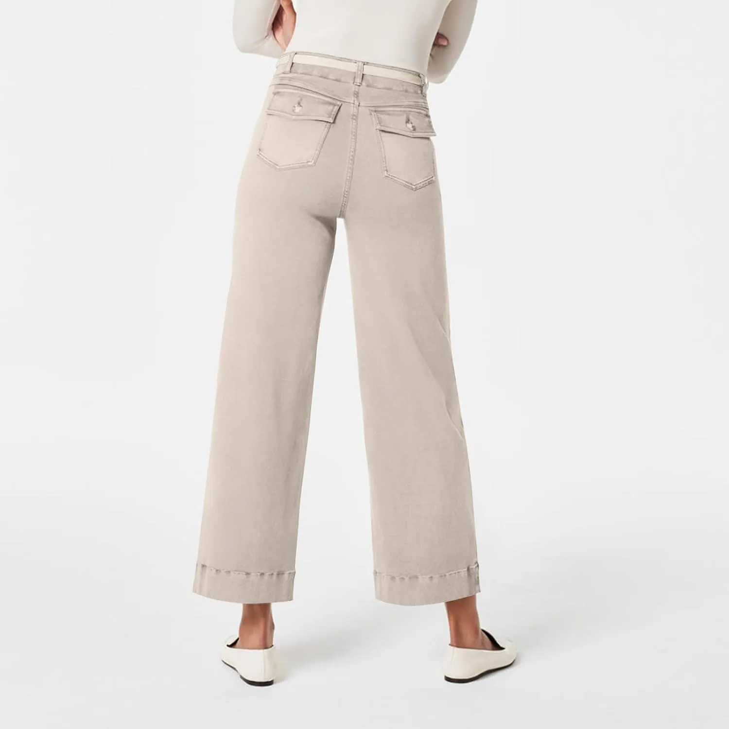 Women Stretch Twill Cropped Wide Leg Pant High Waist Casual Capri Pant Straight Leg Chino Pants Baggy Ankle Jeans