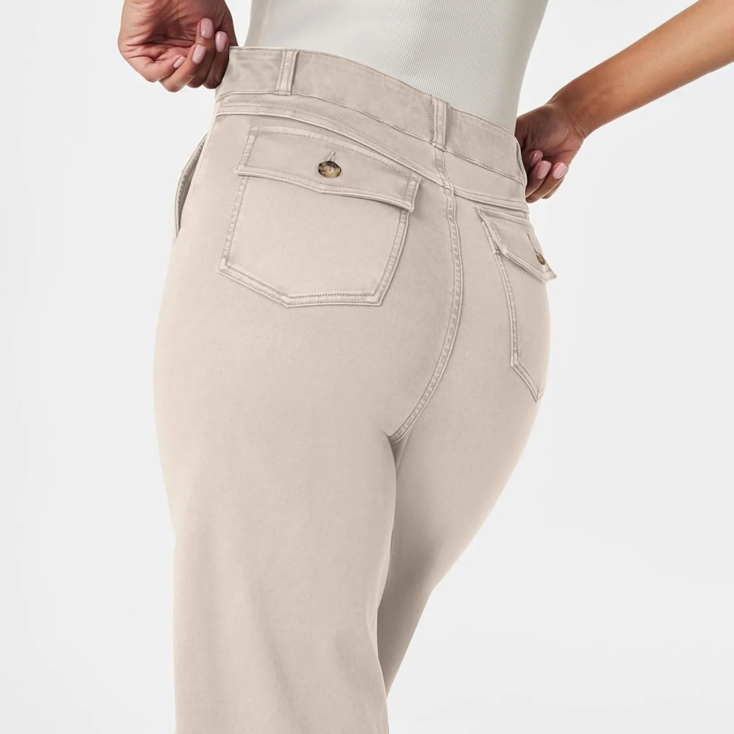 Women Stretch Twill Cropped Wide Leg Pant High Waist Casual Capri Pant Straight Leg Chino Pants Baggy Ankle Jeans