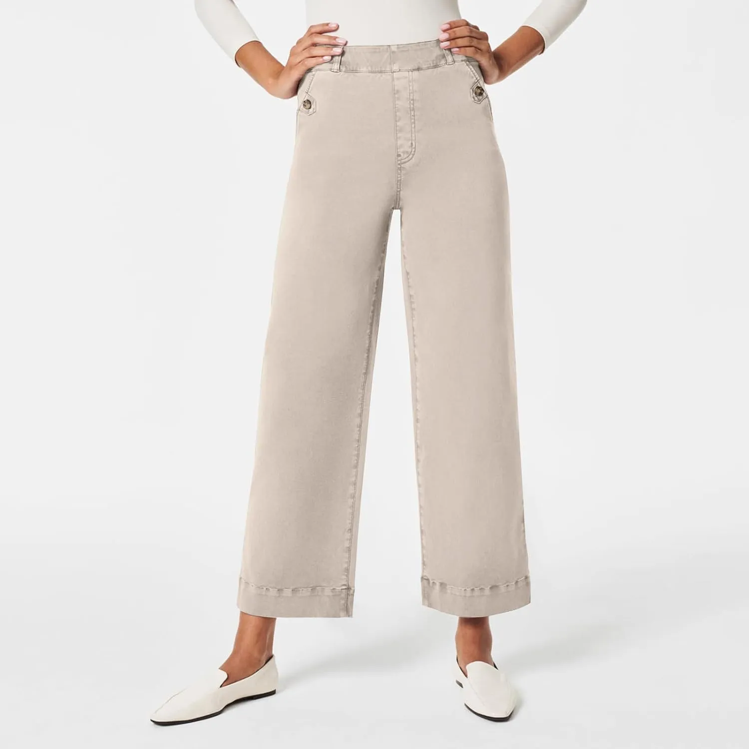Women Stretch Twill Cropped Wide Leg Pant High Waist Casual Capri Pant Straight Leg Chino Pants Baggy Ankle Jeans