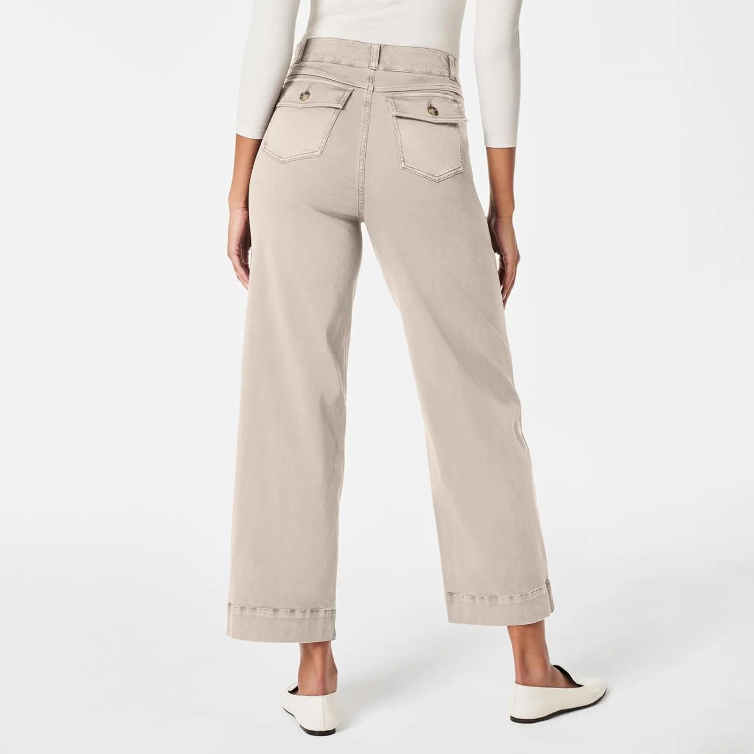 Women Stretch Twill Cropped Wide Leg Pant High Waist Casual Capri Pant Straight Leg Chino Pants Baggy Ankle Jeans