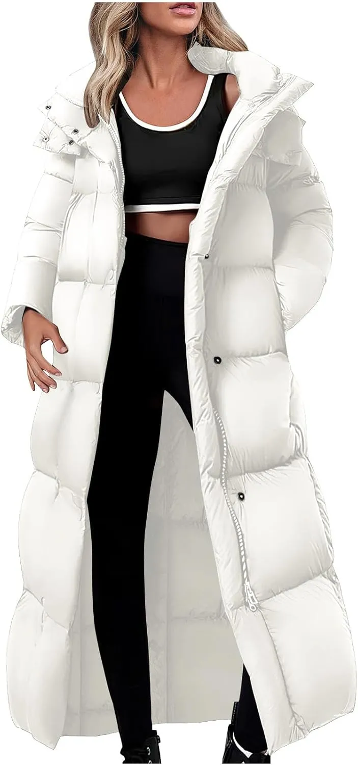 Women Winter Coats Plus Size Long Puffer Jackets Casual Oversized Thicken Down Coats Long Sleeve Overcoats