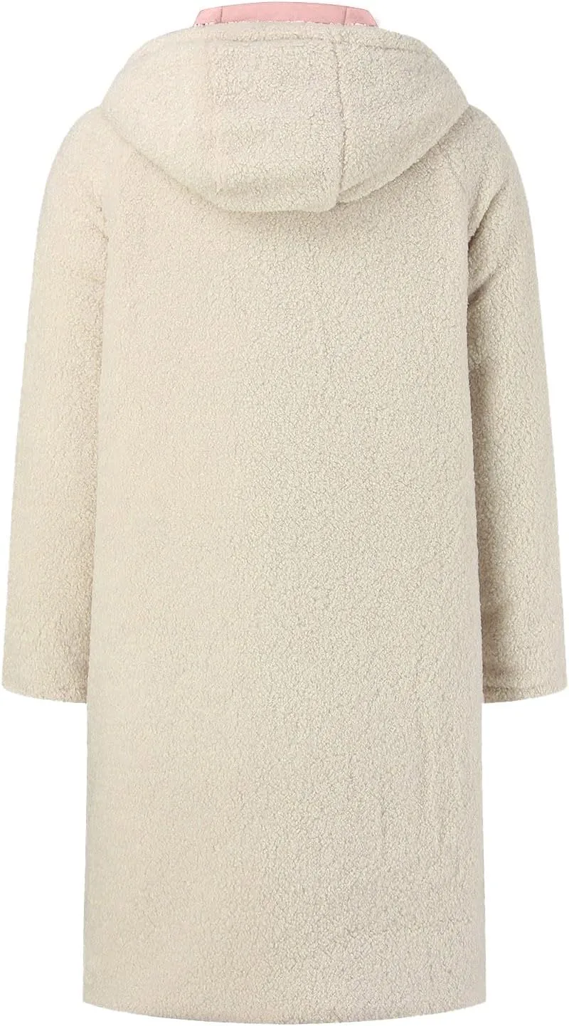 Women's 2024 Winter Fashion Clothes Oversized Fleece Long Coats Jackets Zip Up Warm Coats Long Hooded Puffer Jackets