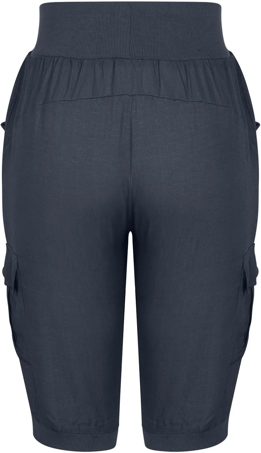 Womens Cargo Capri Pants Hiking Cropped Pants Lightweight Quick Dry Joggers Drawstring Elastic Waist Athletic Pant