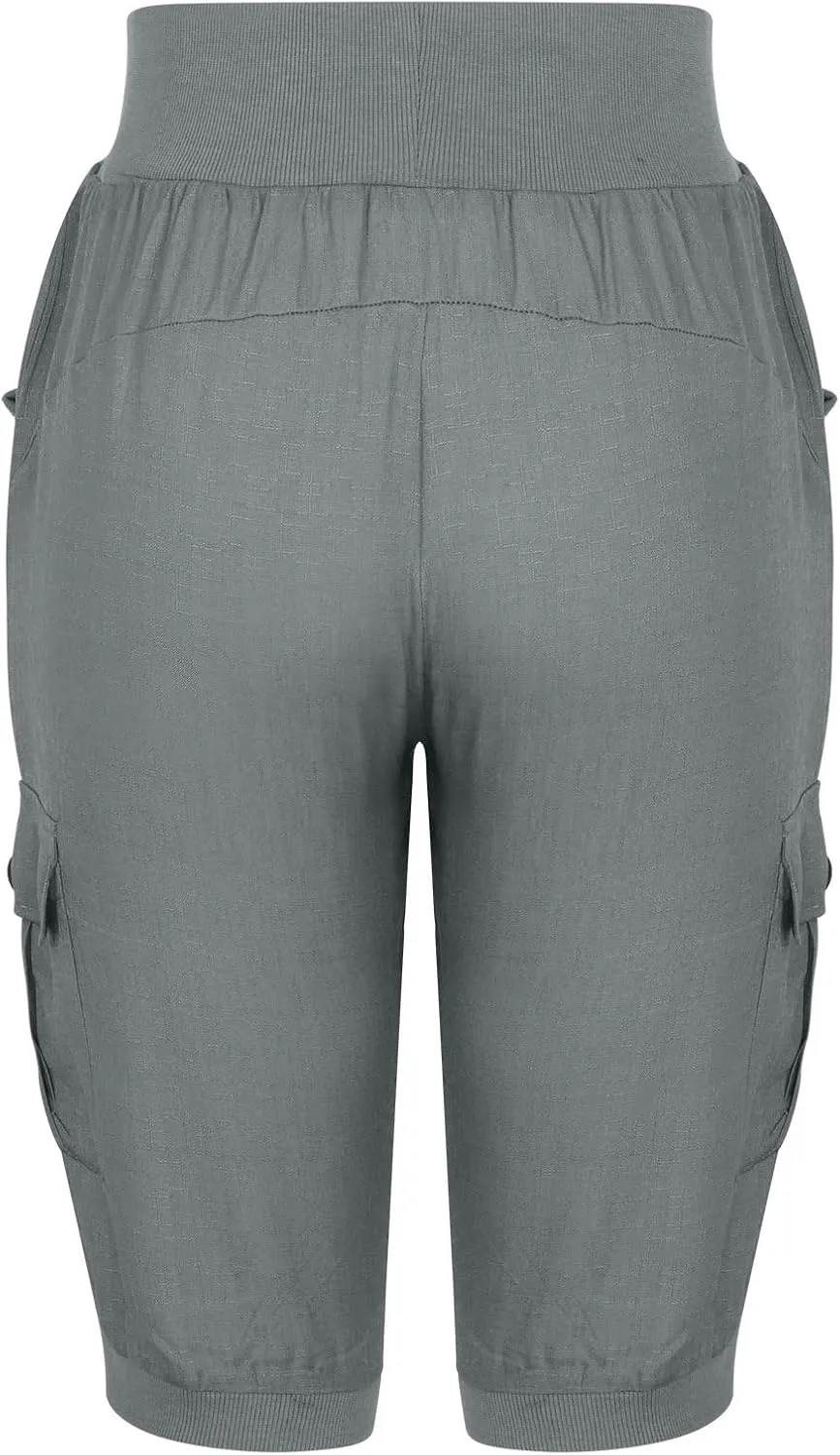 Womens Cargo Capri Pants Hiking Cropped Pants Lightweight Quick Dry Joggers Drawstring Elastic Waist Athletic Pant
