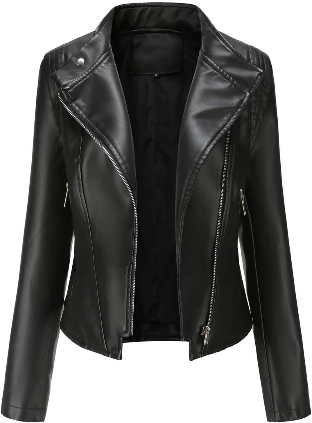 Womens Faux Leather Jacket Motorcycle Moto Biker Short Coat Slim Fit Outwear Zip Up Cropped Coats Trendy Fall Clothes