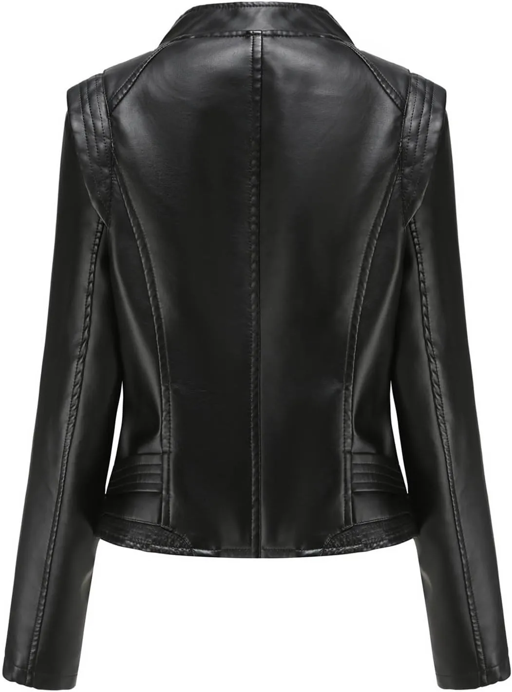 Womens Faux Leather Jacket Motorcycle Moto Biker Short Coat Slim Fit Outwear Zip Up Cropped Coats Trendy Fall Clothes