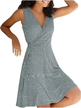 Women's Floral Wrap V Neck Midi Dress A Line Swing Cap Sleeve Midi Dress Multicolour Scoop Neck Mini Dresses