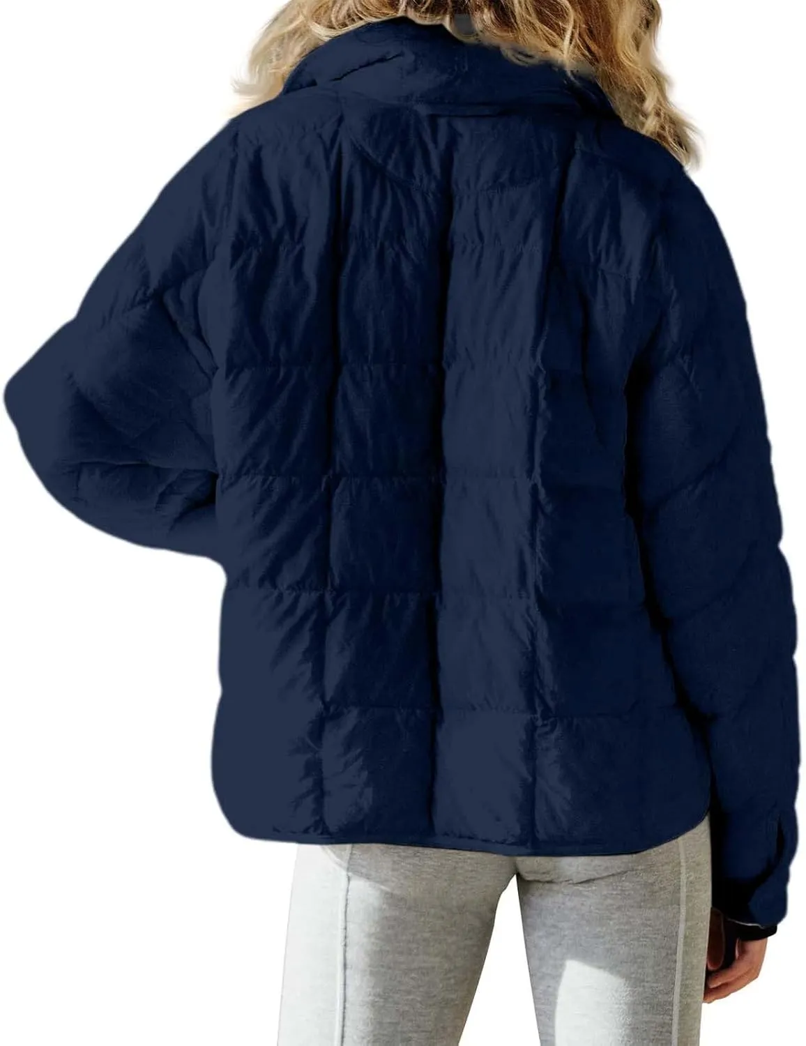Women's Lightweight Oversized Long Sleeve Zip Waterproof Packable Puffer Jacket Warm Short down Coat with Pockets