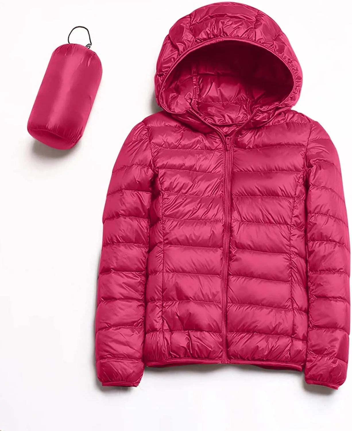 Women's Packable Puffer Jacket Full-Zip Hoodie Down Jacket Lightweight Quilted Travel Outwear Puffer Coat with Pockets