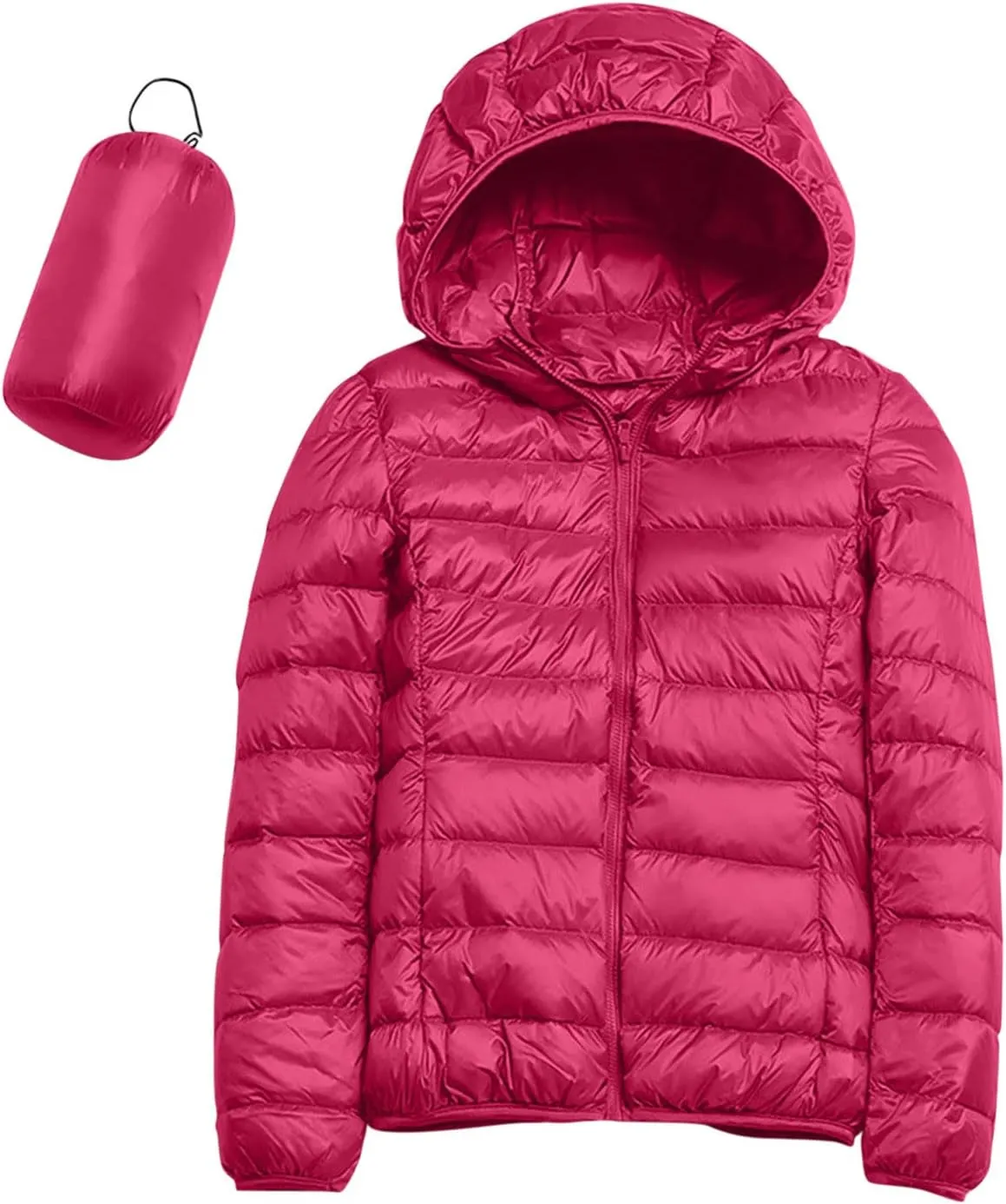 Women's Packable Puffer Jacket Full-Zip Hoodie Down Jacket Lightweight Quilted Travel Outwear Puffer Coat with Pockets