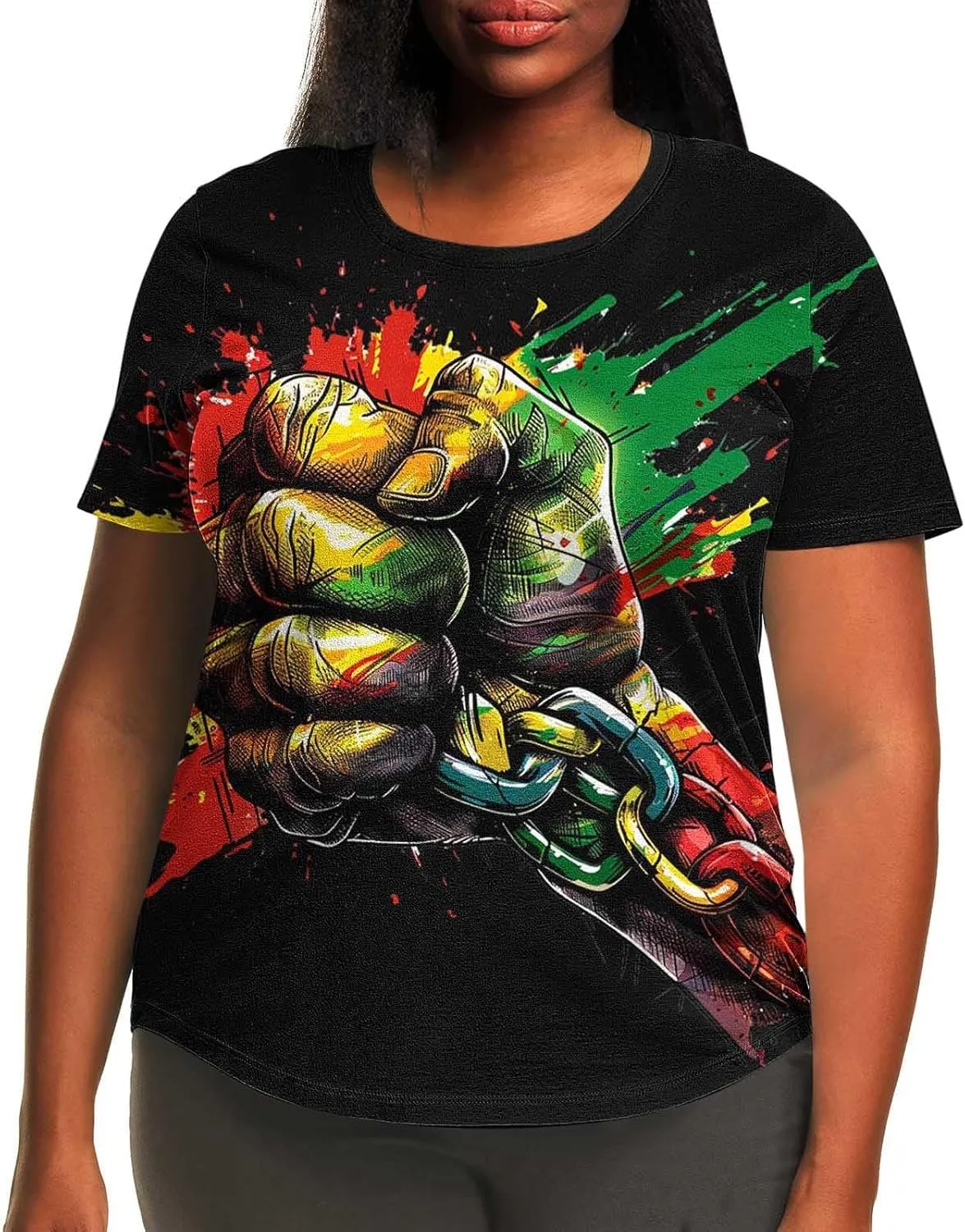 Womens Plus Size Juneteenth Shirt Short Sleeve Summer Tops Black History Month T-Shirts African Freedom Day Tees