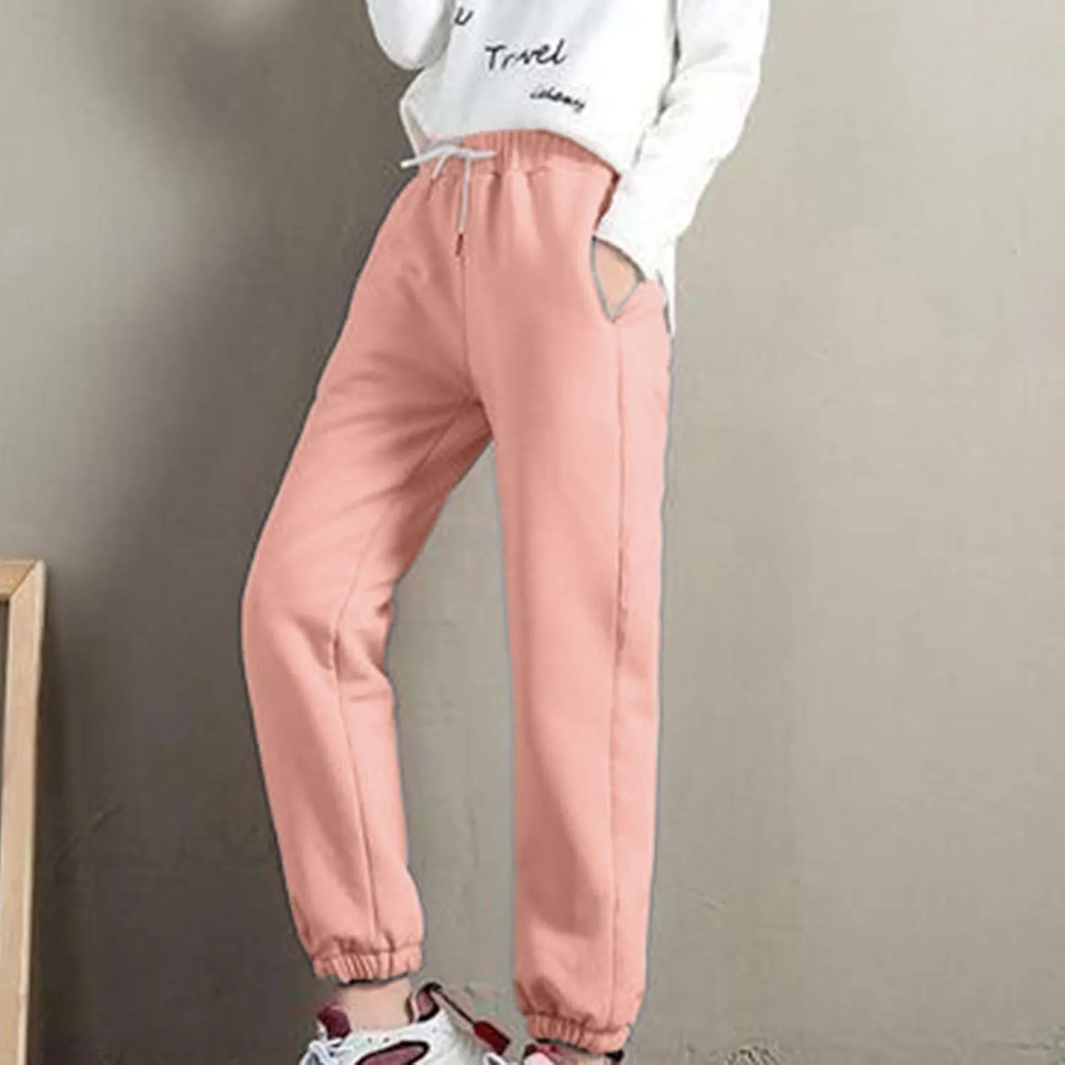 Women's Sherpa Lined Joggers Warm Sweatpants Thermal Athletic Lounge Fleece Pants Drawstring Pocket Sweatpant Trousers
