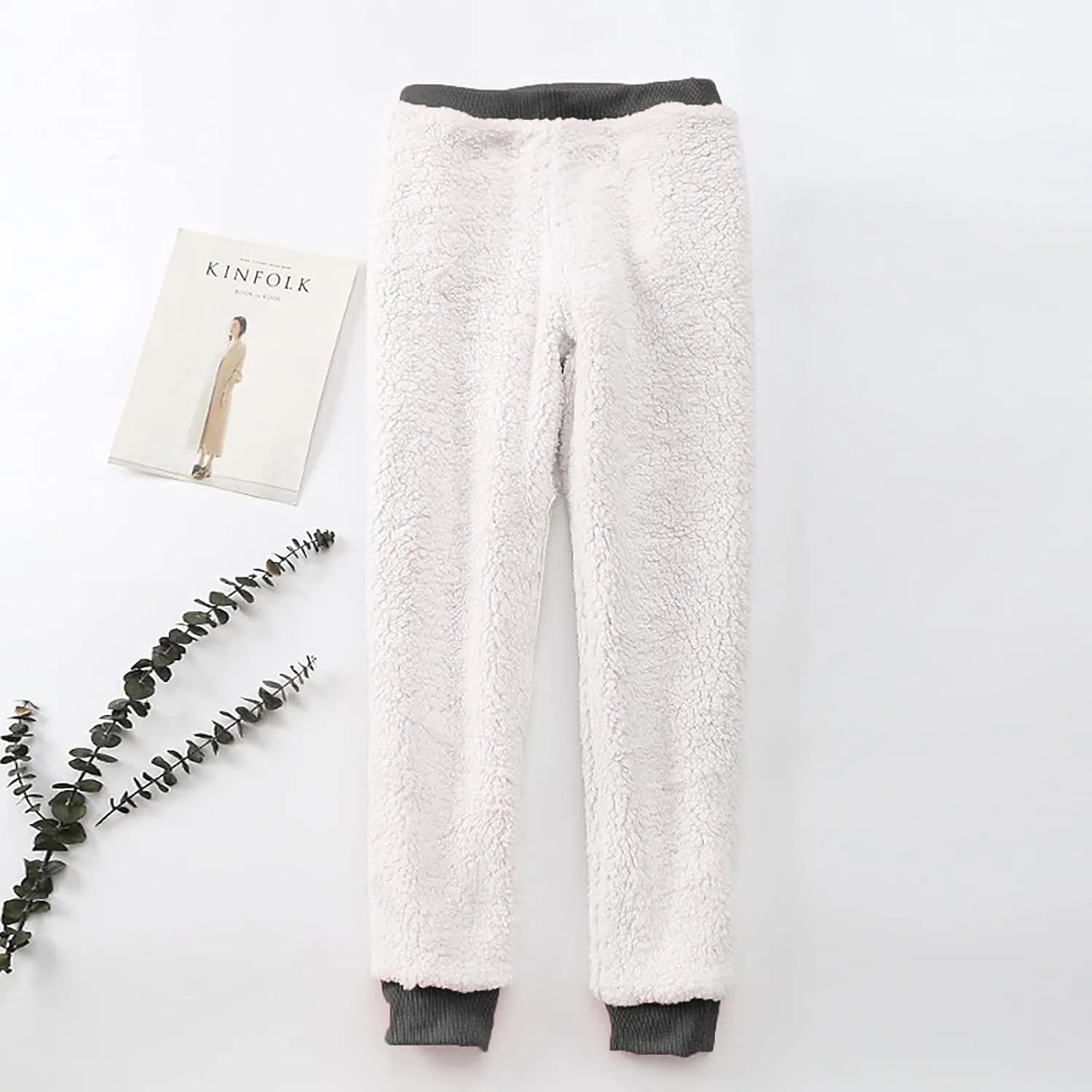 Women's Sherpa Lined Sweatpants High Waist Cinch Bottom Jogger Pants Baggy Warm Fleece Pants Casual Lounge Trousers