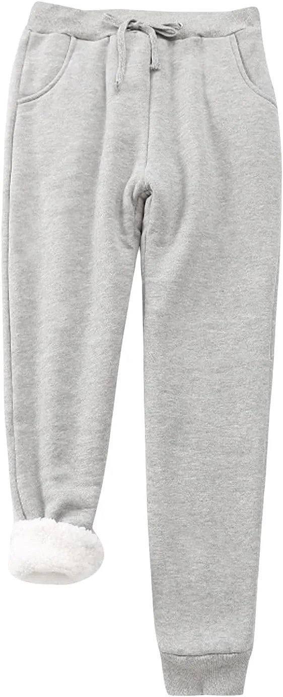 Women's Sherpa Lined Sweatpants High Waist Cinch Bottom Jogger Pants Baggy Warm Fleece Pants Casual Lounge Trousers