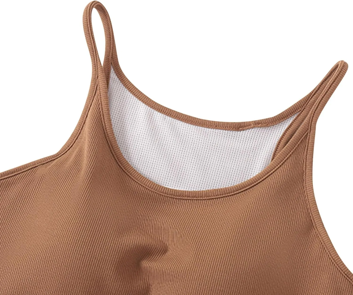 Women's Spaghetti Strap Camisole Ribbed Tank Tops with Built-in Bra Sleeveless Slim Fitted Basic Crop Tee Shirts