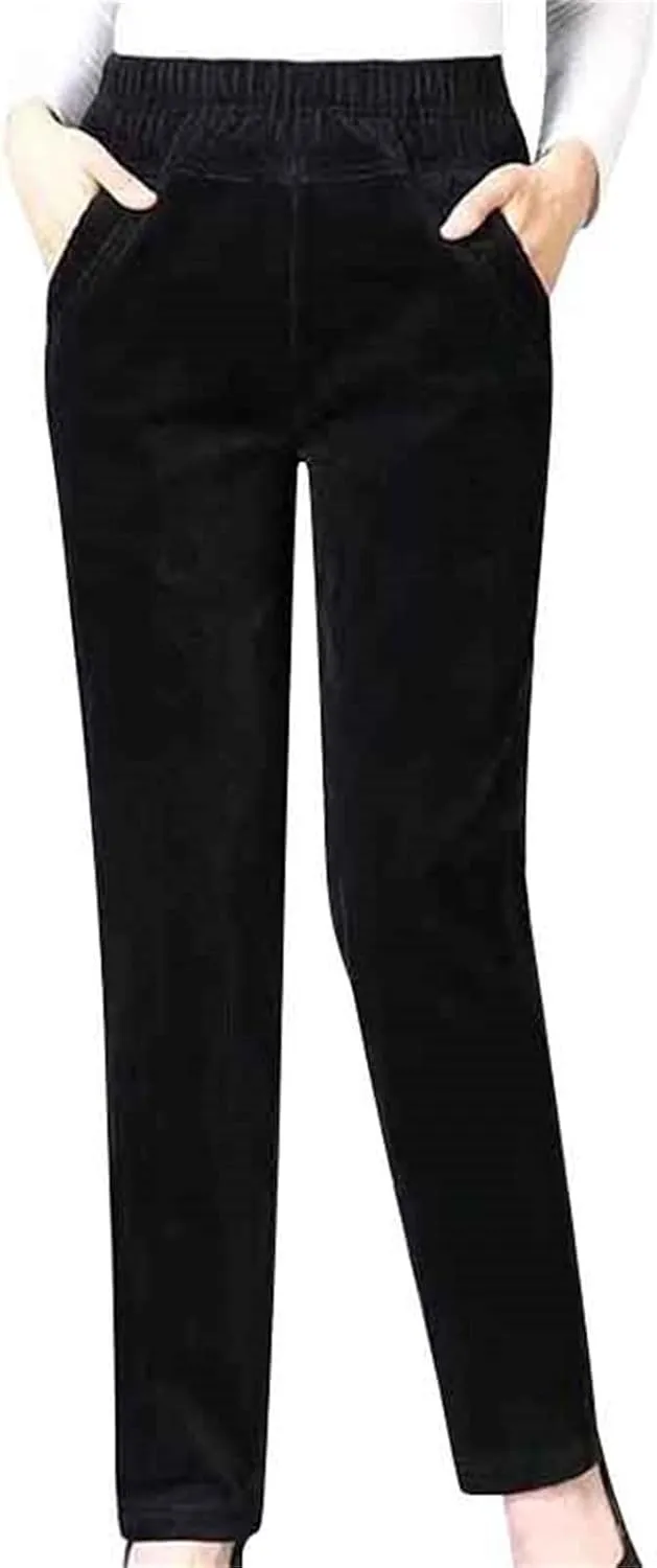 ZYXTIM Women's Fleece Lined Corduroy Pants Plus Size Elastic Waist Casual Pull On Soft Comfy Joggers Hiking Thermal Bottoms